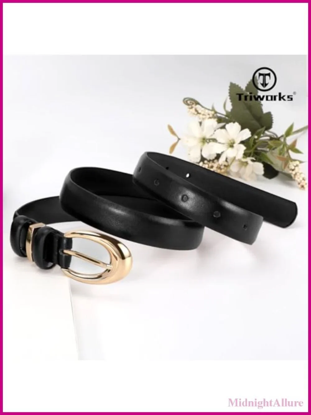 Women's Faux Leather Skinny Belt Gold Buckle for Jeans Pants Dress